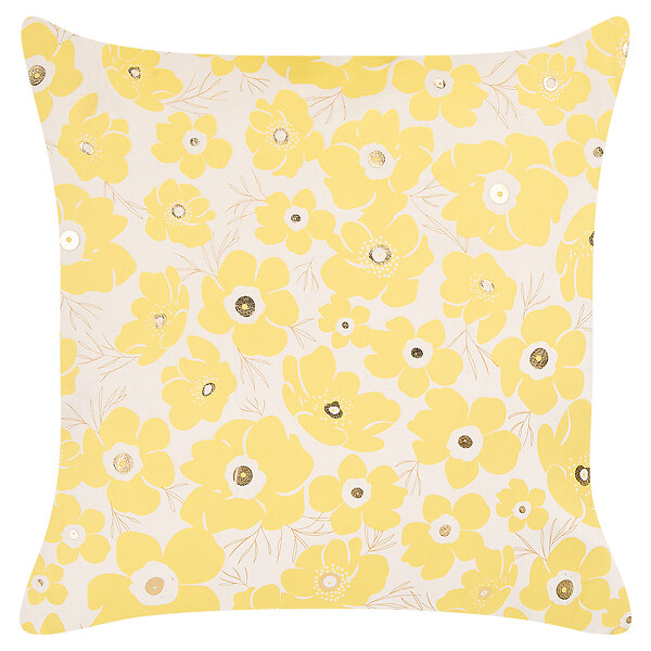 BELIANI - Lot de 2 coussins décoratifs TRITELEIA Velours 45 x 45 cm Jaune Motif floral - large