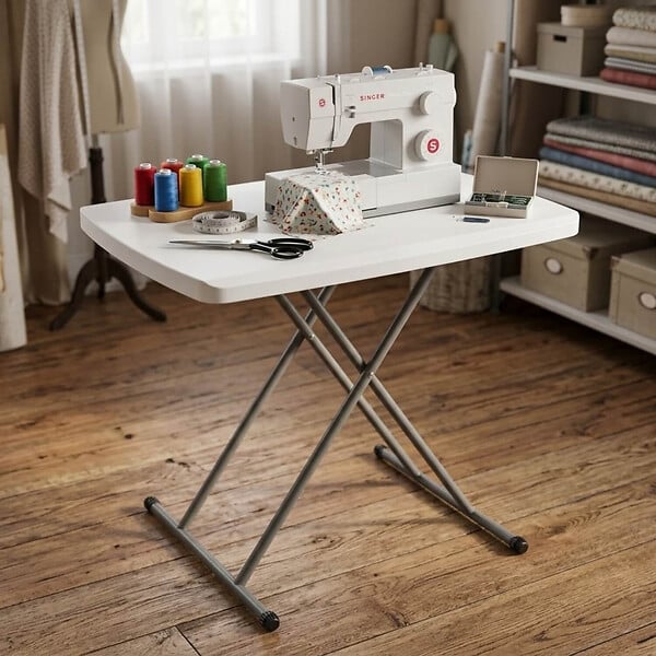ID MARKET - Table pliante d'appoint 77 cm hauteur réglable 3 positions URBANA pour extérieur intérieur camping - large