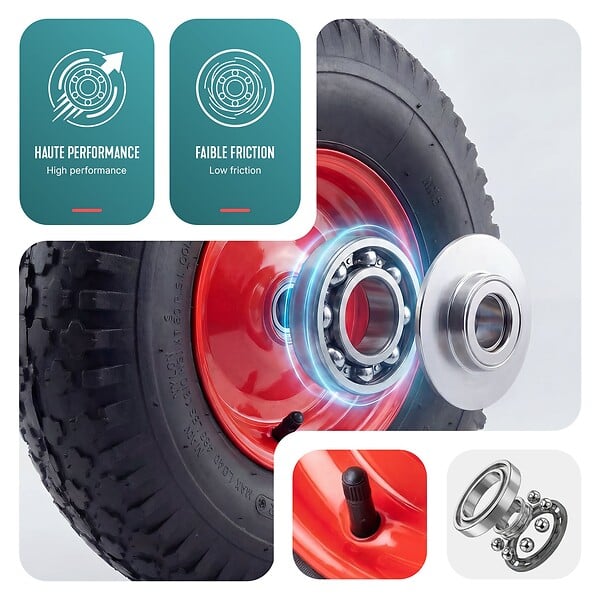 VOUNOT - Lot de 4 Roue gonflable robuste 4.80/4.00-8 pour chariot brouette alesage 20mm 400x85mm rouge - large