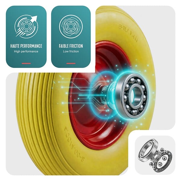 VOUNOT - Lot de 2 Roue increvable 4.80/4.00-8 en PU pour brouette diable alesage 20mm 392x92 mm Jaune - large