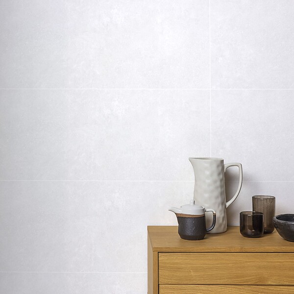 RO'MA NATURE - Carrelage effet Béton Blanc Lin 90x32x1,05 cm Sorelan - Mur intérieur (vendu par carton de 1,15 m²) - large