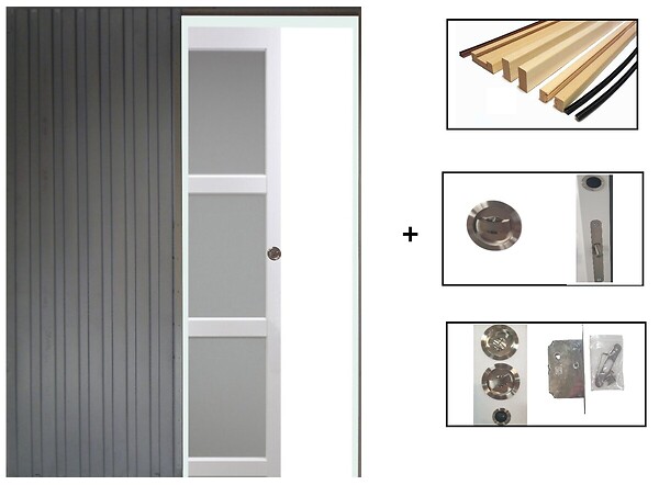GD MENUISERIES - Porte Coulissante Kenya Blanc Vitrée H204 x L73 cm, Galandage, kit finition - large