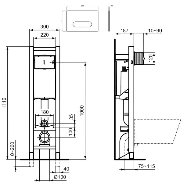 IDEAL STANDARD - Bati-support Ideal Standard autoportant gain de place  éco certifié NF + plaque carrée - large