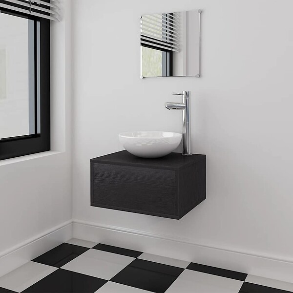 VIDAXL - vidaXL Meuble de salle de bain 4 pcs avec lavabo et robinet Noir - large