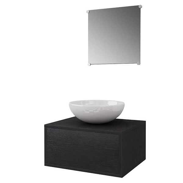 VIDAXL - vidaXL Meuble de salle de bain 4 pcs avec lavabo et robinet Noir - large