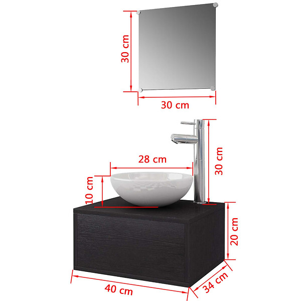 VIDAXL - vidaXL Meuble de salle de bain 4 pcs avec lavabo et robinet Noir - large