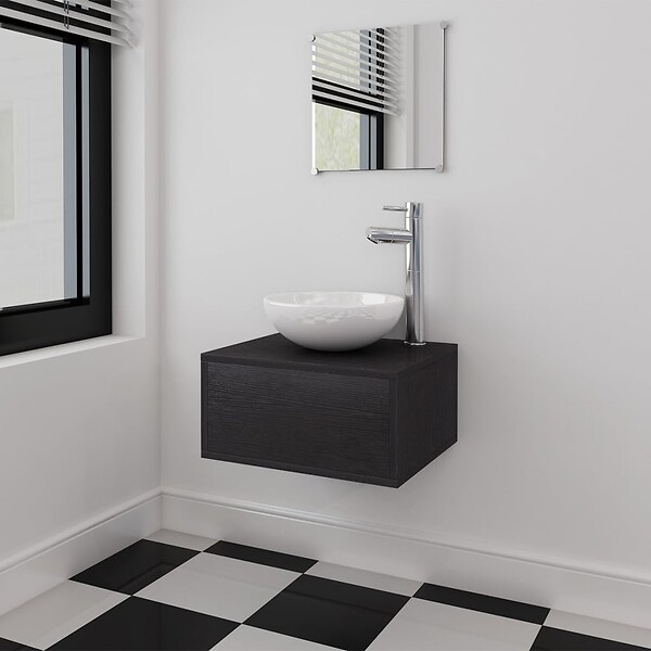 VIDAXL - vidaXL Meubles de salle de bains trois pièces Noir - large