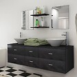 VIDAXL - vidaXL Meubles de salle de bain 9 pcs avec lavabo et robinet Noir - vignette