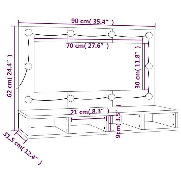 VIDAXL - vidaXL Armoire à miroir avec LED Sonoma gris 90x31,5x62 cm - large
