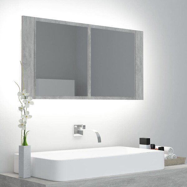 VIDAXL - vidaXL Armoire de salle de bain à miroir LED Gris béton Acrylique - large
