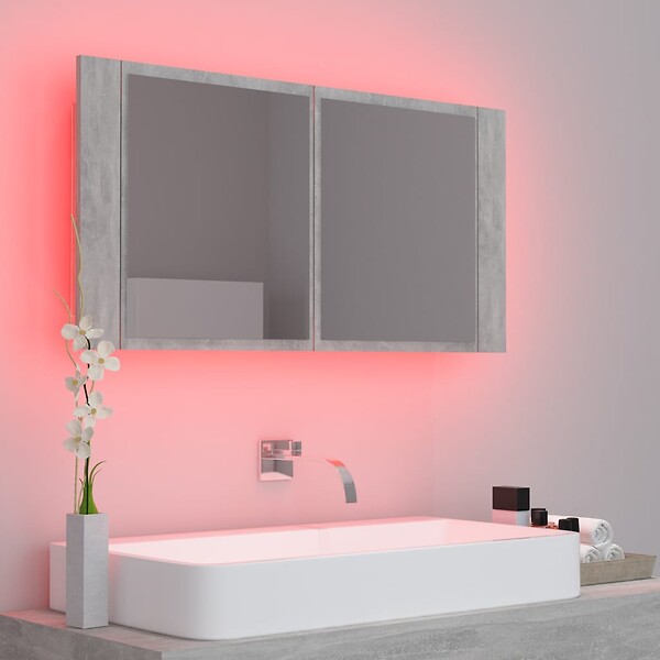 VIDAXL - vidaXL Armoire de salle de bain à miroir LED Gris béton Acrylique - large