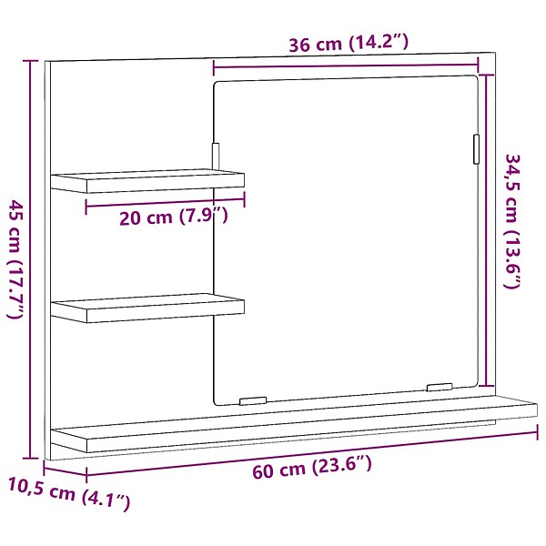 VIDAXL - vidaXL Miroir de salle de bain gris béton 60x10,5x45cm bois ingénierie - large