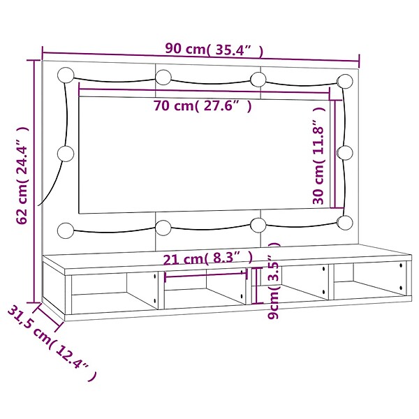 VIDAXL - vidaXL Armoire à miroir avec LED blanc 90x31,5x62 cm - large