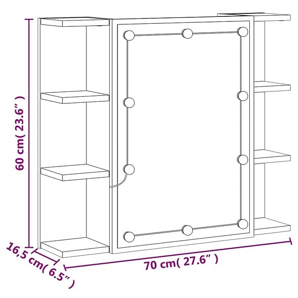 VIDAXL - vidaXL Armoire à miroir avec LED Sonoma gris 70x16,5x60 cm - large