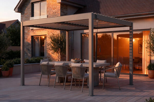 CAZEBOO - Cazeboo Pergola bioclimatique autoportée 3x2,5 PIANA aluminium taupe - lames orientables - large
