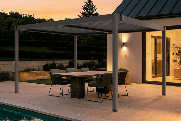 CAZEBOO - Cazeboo Pergola bioclimatique autoportée PIANA 4x3 m aluminium taupe - Lames orientables - large