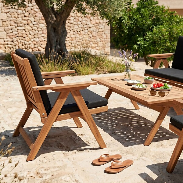 OVIALA - Salon de  jardin pliant 4 places en bois  - Sisco - large