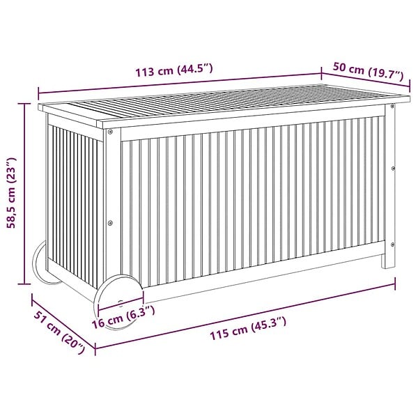 VIDAXL - vidaXL Boîte de rangement de jardin avec roues 113x50x58cm Bois acacia - large