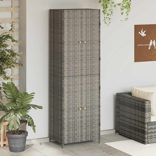 VIDAXL - vidaXL Armoire de rangement jardin Gris 59x40x180 cm Résine tressée - large
