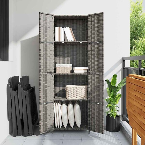 VIDAXL - vidaXL Armoire de rangement jardin Gris 59x40x180 cm Résine tressée - large