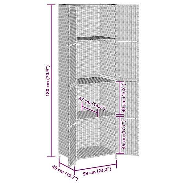 VIDAXL - vidaXL Armoire de rangement jardin Gris 59x40x180 cm Résine tressée - large