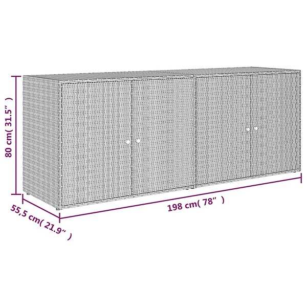 VIDAXL - vidaXL Armoire de rangement jardin Gris 198x55,5x80 cm Résine tressée - large