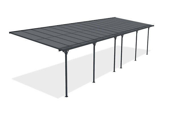 CAZEBOO - Cazeboo Pergola/Carport adossée 30m² KLEO 10x3 m gris - toit terrasse en aluminium et polycarbonate - large