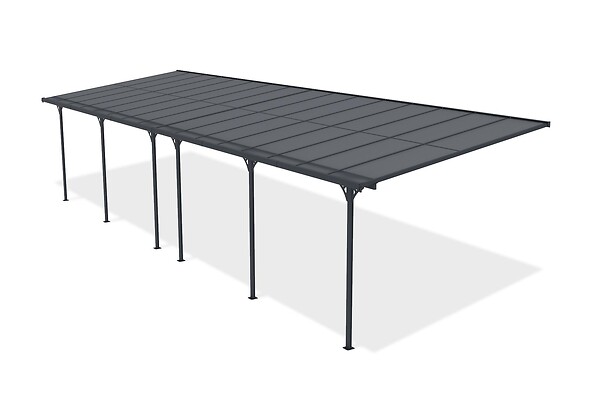 CAZEBOO - Cazeboo Pergola/Carport adossée 30m² KLEO 10x3 m gris - toit terrasse en aluminium et polycarbonate - large