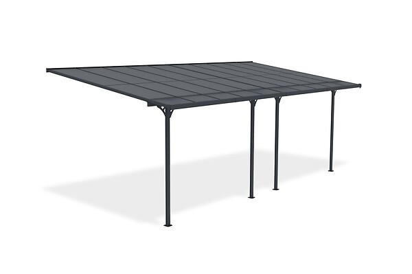 CAZEBOO - Cazeboo Pergola/Carport adossée 18m² KLEO 6x3 m gris - toit terrasse en aluminium et polycarbonate - large