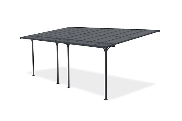 CAZEBOO - Cazeboo Pergola/Carport adossée 18m² KLEO 6x3 m gris - toit terrasse en aluminium et polycarbonate - large