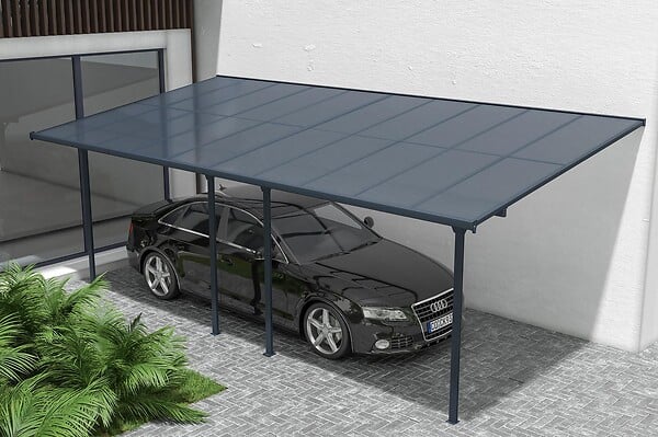 CAZEBOO - Cazeboo Pergola/Carport adossée 18m² KLEO 6x3 m gris - toit terrasse en aluminium et polycarbonate - large