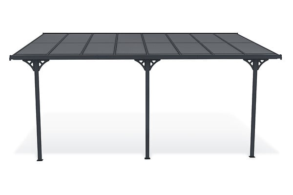 CAZEBOO - Cazeboo Carport adossé aluminium 15 m² 5 x 3 m toiture polycarbonate 6 mm anti-UV gris anthracite thermolaqué toit incliné réglable kit complet gouttière KLEO - large