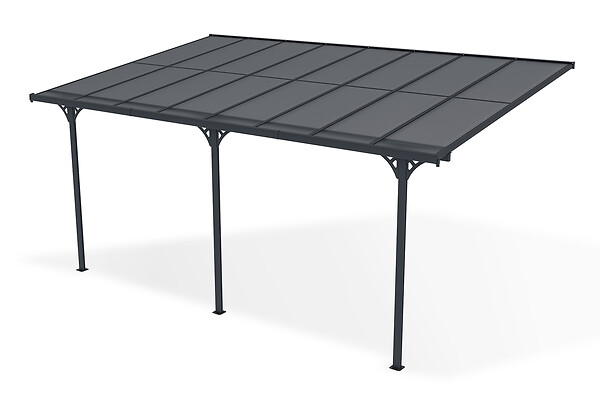 CAZEBOO - Cazeboo Carport adossé aluminium 15 m² 5 x 3 m toiture polycarbonate 6 mm anti-UV gris anthracite thermolaqué toit incliné réglable kit complet gouttière KLEO - large