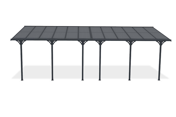 CAZEBOO - Cazeboo Pergola/Carport adossée 24 m² KLEO 8x3 m gris - toit terrasse en aluminium et polycarbonate - large