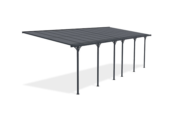 CAZEBOO - Cazeboo Pergola/Carport adossée 24 m² KLEO 8x3 m gris - toit terrasse en aluminium et polycarbonate - large