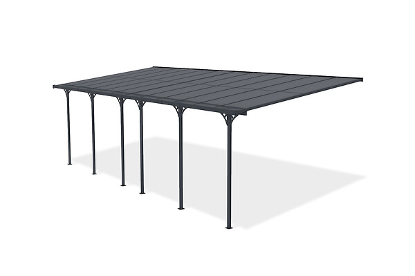 CAZEBOO - Cazeboo Pergola/Carport adossée 24 m² KLEO 8x3 m gris - toit terrasse en aluminium et polycarbonate - large