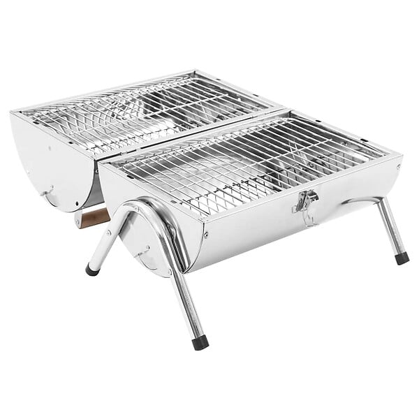 VIDAXL - vidaXL Barbecue au charbon portable Acier inoxydable Grilles doubles - large