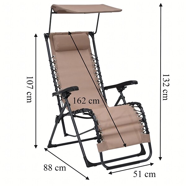 ENTREPOT BRICO - Chaise Longue Pliante Transat  jardin avec Pare-Soleil 51 × 88 × 107 cm - large