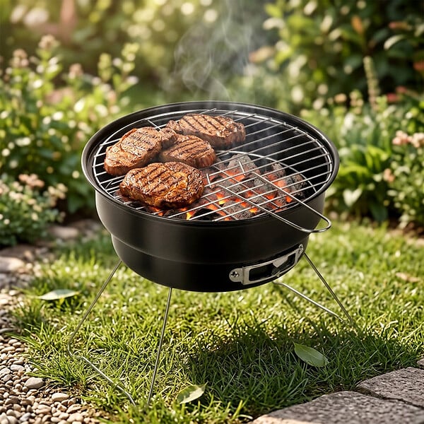ENTREPOT BRICO - Barbecue à charbon de bois en acier pliable et portable 28x26x22 cm - large