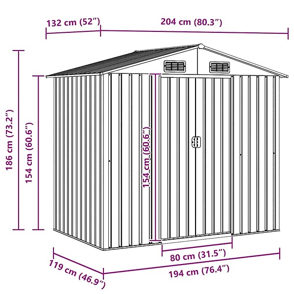 VIDAXL - vidaXL Abri de stockage pour jardin Anthracite Acier 204x132x186 cm - large