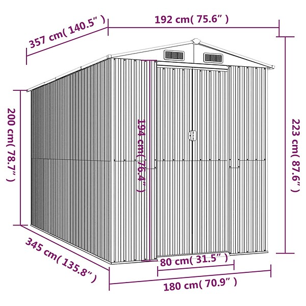 VIDAXL - vidaXL Abri de jardin Anthracite 192x357x223 cm Acier galvanisé - large