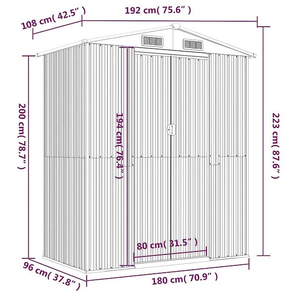 VIDAXL - vidaXL Abri de jardin Anthracite 192x108x223 cm Acier galvanisé - large