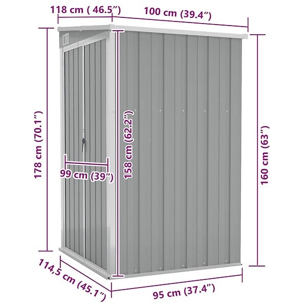 VIDAXL - vidaXL Remise de jardin murale Gris 118x100x178 cm Acier galvanisé - large