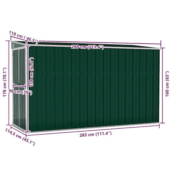 VIDAXL - vidaXL Abri de jardin mural Vert 118x288x178 cm Acier galvanisé - large