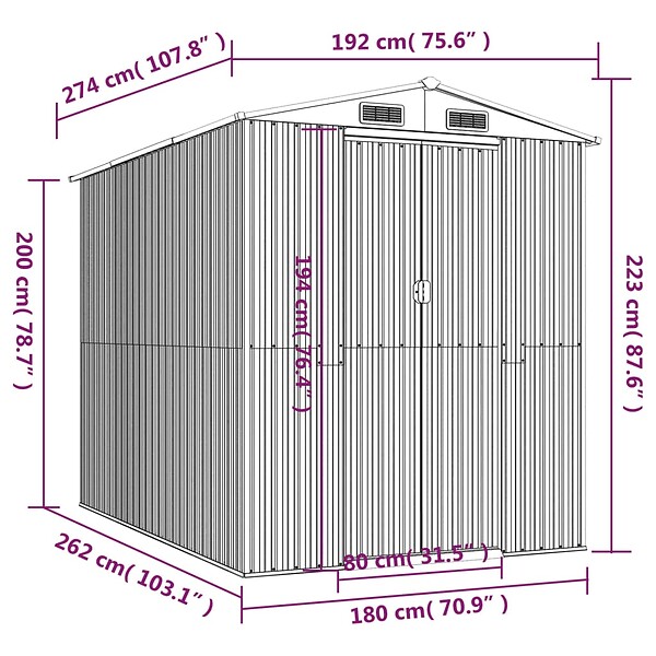 VIDAXL - vidaXL Abri de jardin Anthracite 192x274x223 cm Acier galvanisé - large