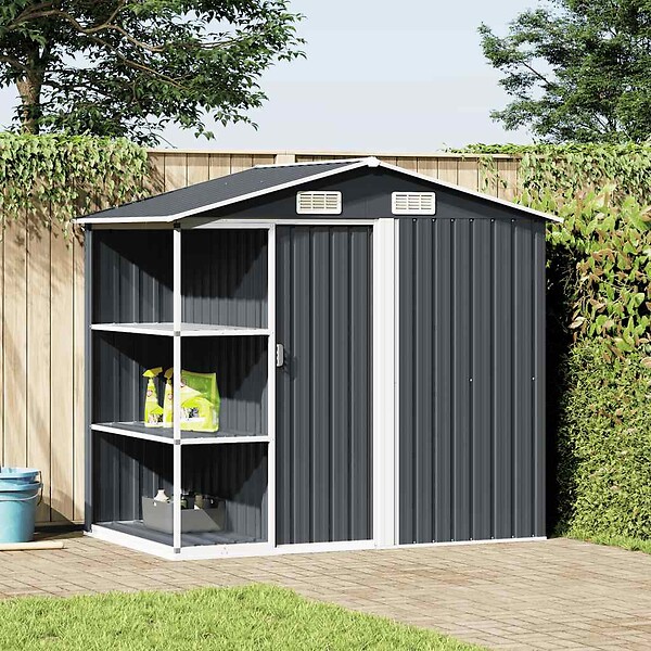 VIDAXL - vidaXL Abri de jardin avec étagère Anthracite 205x130x183 cm Fer - large