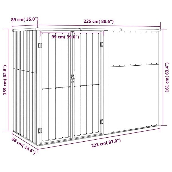 VIDAXL - vidaXL Abri à outils de jardin anthracite 225x89x161cm acier galvanisé - large