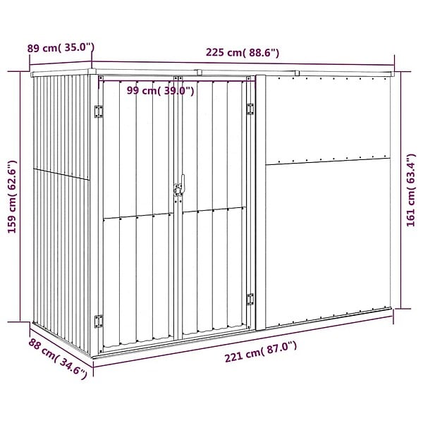 VIDAXL - vidaXL Abri à outils de jardin Vert 225x89x161 cm Acier galvanisé - large