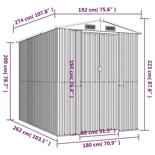 VIDAXL - vidaXL Abri de jardin Gris clair 192x274x223 cm Acier galvanisé - large