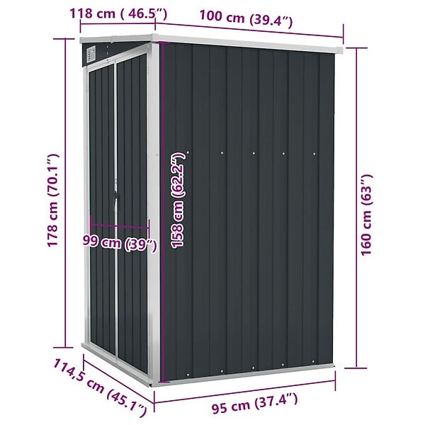 VIDAXL - vidaXL Remise de jardin murale Anthracite 118x100x178 cm Acier - large